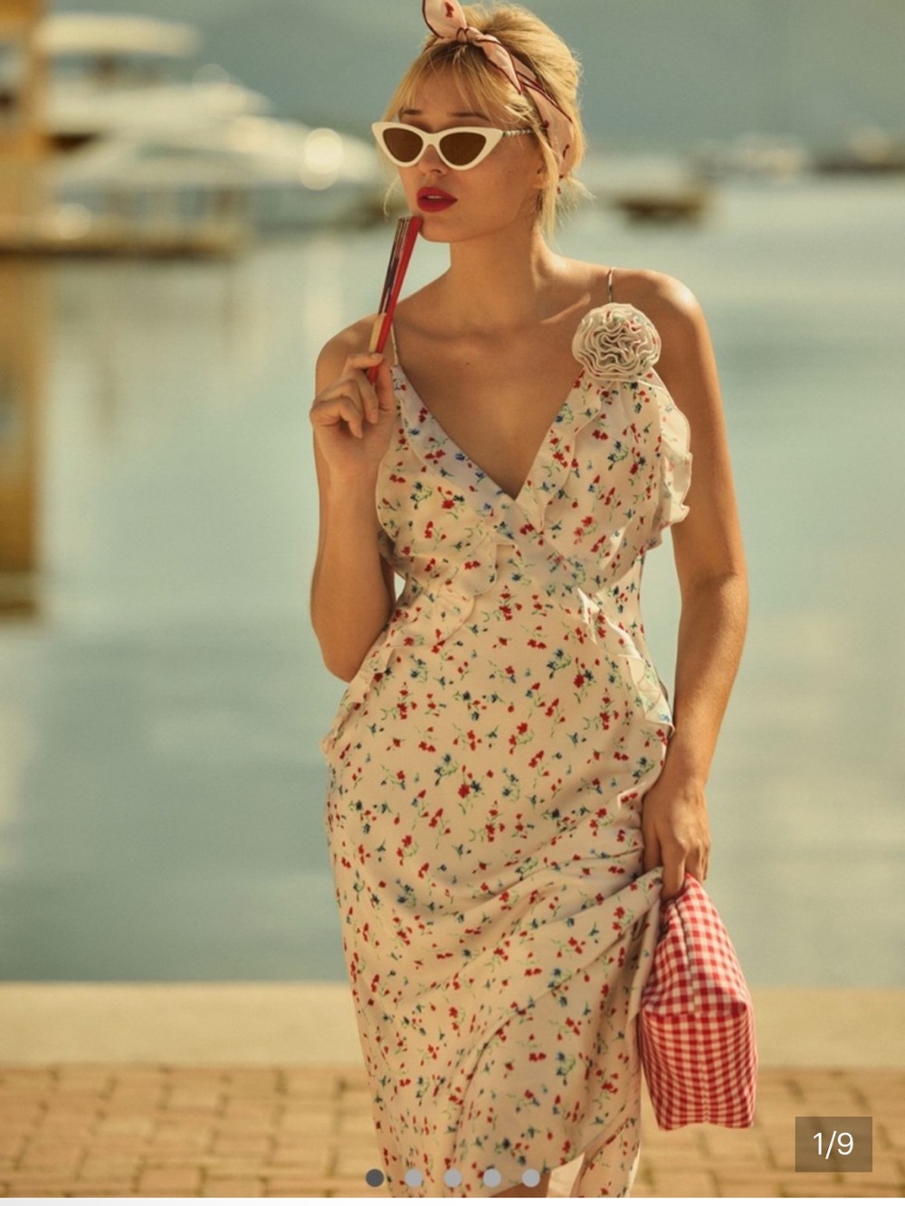 Revolve Bardot Olea Satin Floral Ruffle Dress